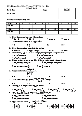 Kiểm tra 15 phút môn Giải tích lớp 12 - Mã đề 123